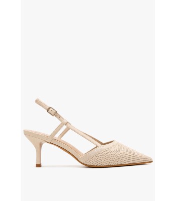 Μπεζ slingback γόβες με μυτερή γραμμή και mesh υφή