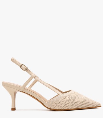 Μπεζ slingback γόβες με μυτερή γραμμή και mesh υφή