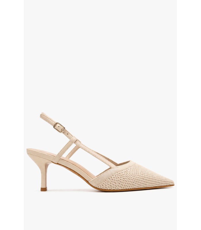 Μπεζ slingback γόβες με μυτερή γραμμή και mesh υφή