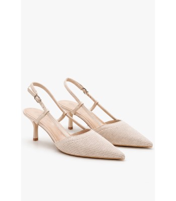 Μπεζ slingback γόβες με μυτερή γραμμή και mesh υφή