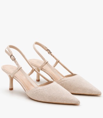 Μπεζ slingback γόβες με μυτερή γραμμή και mesh υφή