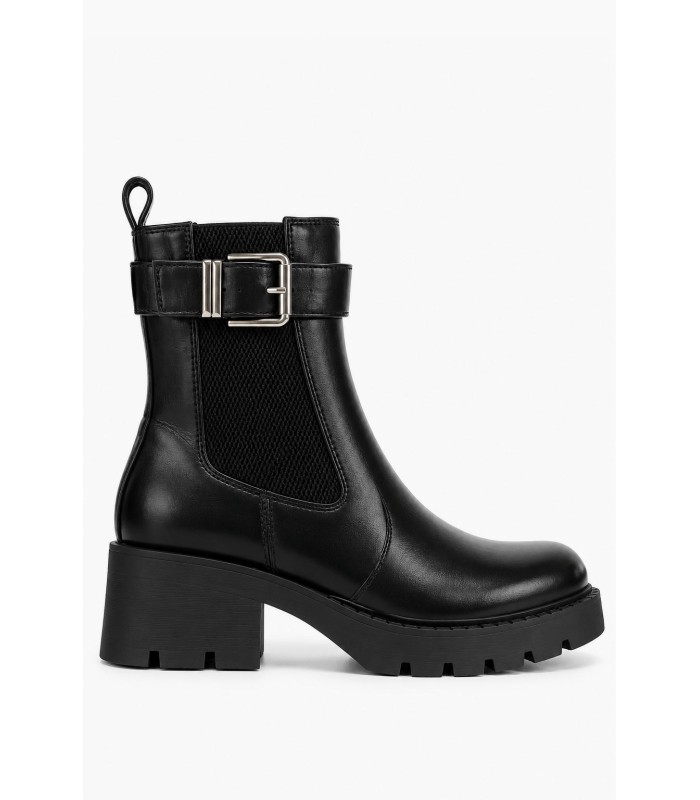 Μαύρα ankle boots με αγκράφα και τρακτερωτή σόλα