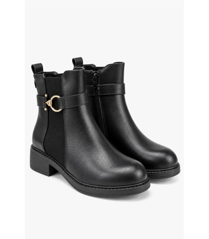 Μαύρα ankle boots με χρυσή αγκράφα και λάστιχο στο πλάι