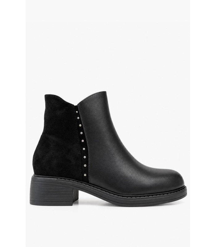 Μαύρα ankle boots με suede λεπτομέρειες και ασημί τρουκς