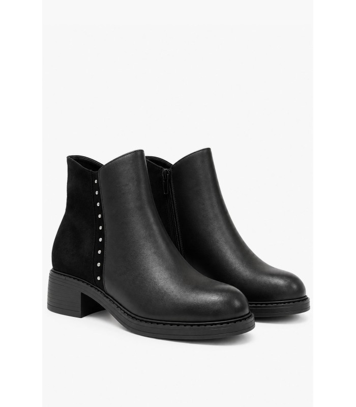 Μαύρα ankle boots με suede λεπτομέρειες και ασημί τρουκς