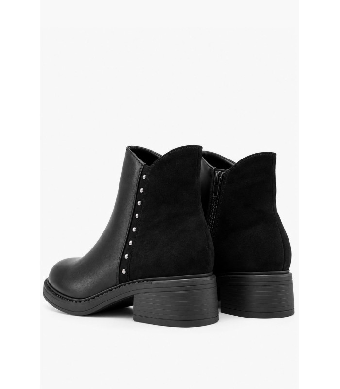 Μαύρα ankle boots με suede λεπτομέρειες και ασημί τρουκς