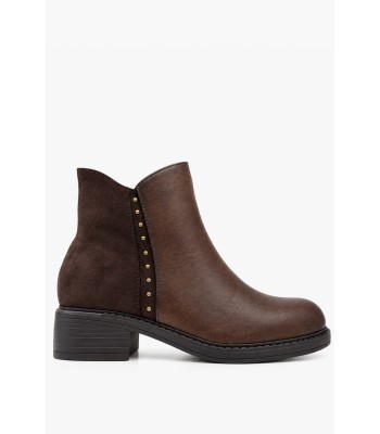 Καφέ ankle boots με suede λεπτομέρειες και ασημί τρουκς