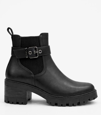 Μαύρο ankle boot με χοντρό τακούνι και chunky σόλα
