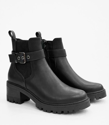 Μαύρο ankle boot με χοντρό τακούνι και chunky σόλα