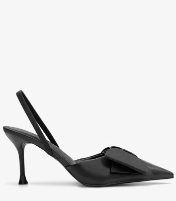 Μαύρη μυτερή γόβα slingback με φιόγκο
