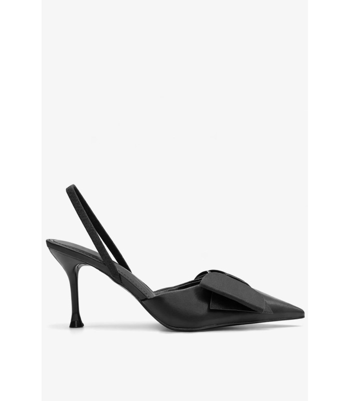 Μαύρη μυτερή γόβα slingback με φιόγκο