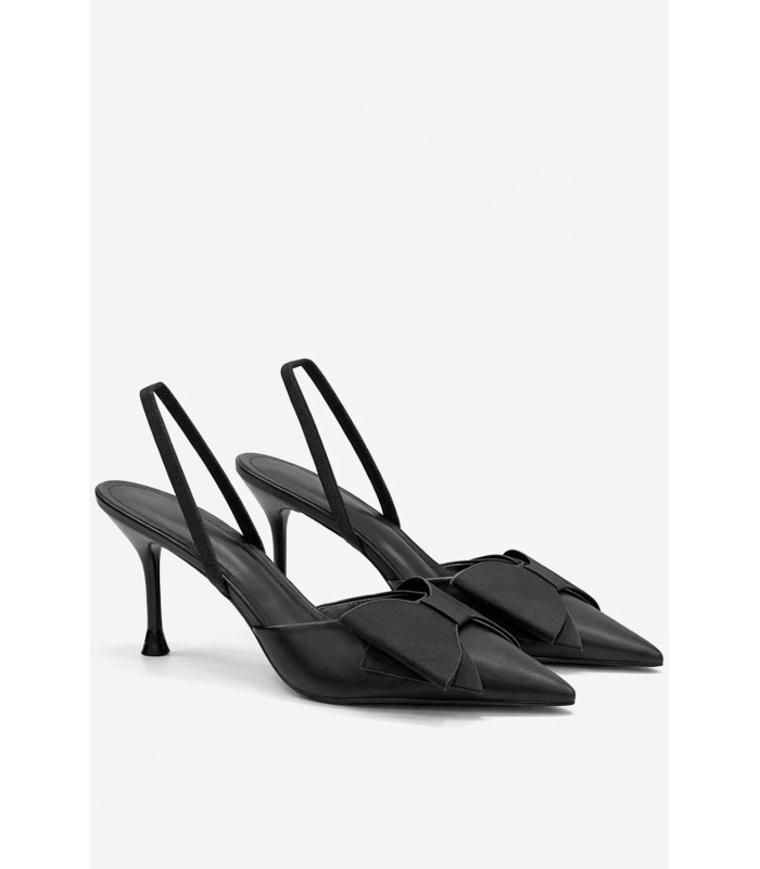 Μαύρη μυτερή γόβα slingback με φιόγκο