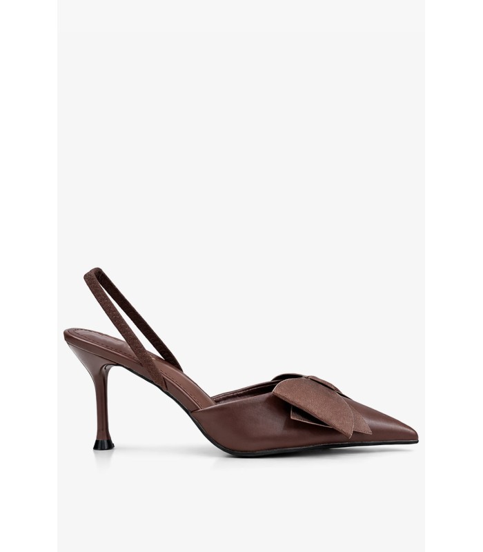 Καφέ μυτερή γόβα slingback με φιόγκο