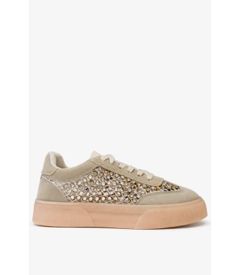 Μπεζ sneaker με στρας και gum σόλα
