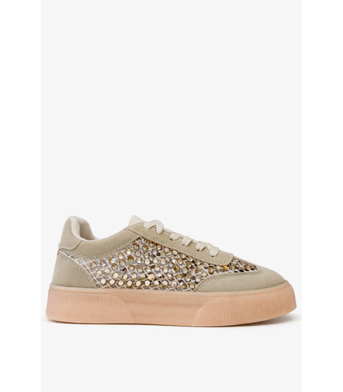 Μπεζ sneaker με στρας και gum σόλα