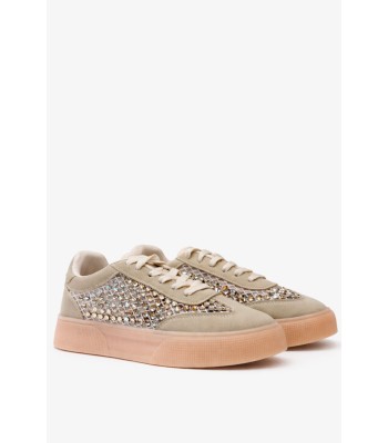 Μπεζ sneaker με στρας και gum σόλα