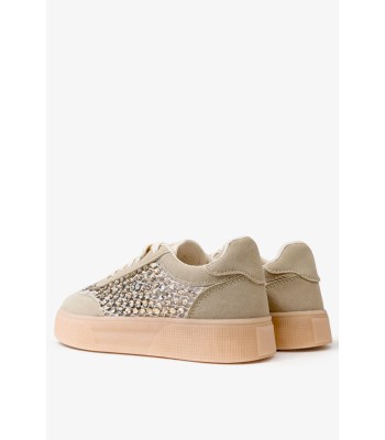 Μπεζ sneaker με στρας και gum σόλα