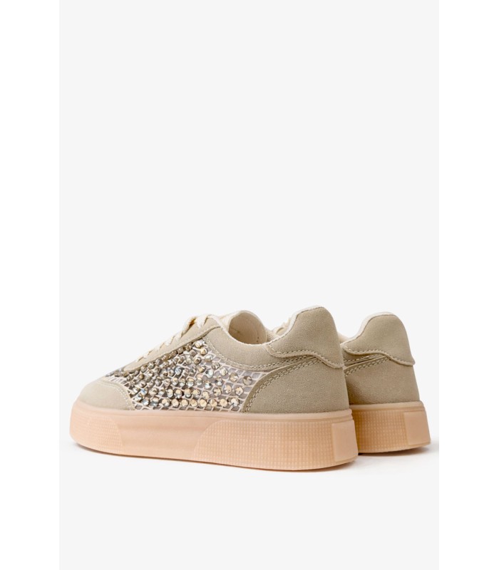 Μπεζ sneaker με στρας και gum σόλα