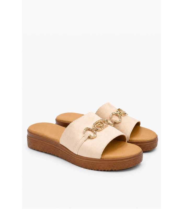 Μπεζ flatform με χρυσό διακοσμητικό και ανατομικό πάτο