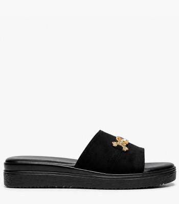 Μαύρο flatform με χρυσό διακοσμητικό και ανατομικό πάτο