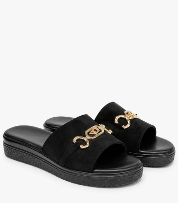 Μαύρο flatform με χρυσό διακοσμητικό και ανατομικό πάτο