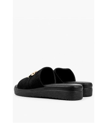 Μαύρο flatform με χρυσό διακοσμητικό και ανατομικό πάτο