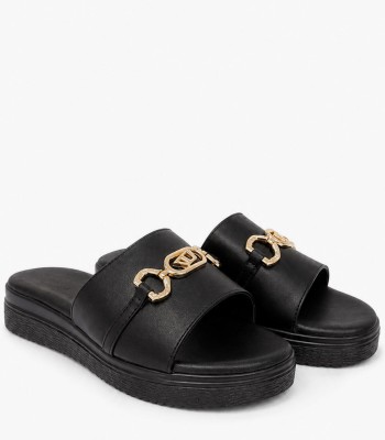 Μαύρα flatform με χρυσό διακοσμητικό