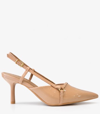 Μπεζ γόβα λουστρίνι slingback με λεπτά λουράκια