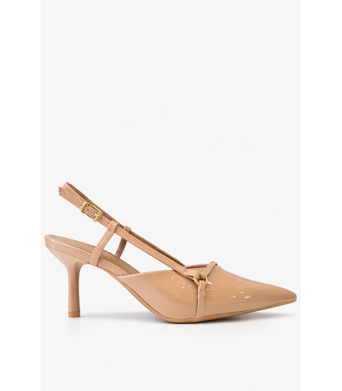 Μπεζ γόβα λουστρίνι slingback με λεπτά λουράκια