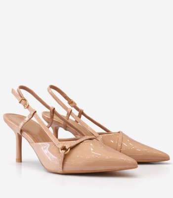 Μπεζ γόβα λουστρίνι slingback με λεπτά λουράκια