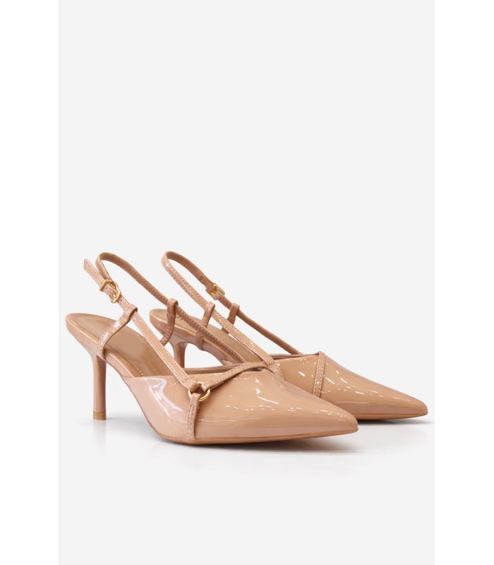 Μπεζ γόβα λουστρίνι slingback με λεπτά λουράκια