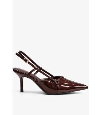 Καφέ γόβα λουστρίνι slingback με λεπτά λουράκια