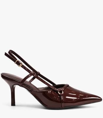 Καφέ γόβα λουστρίνι slingback με λεπτά λουράκια
