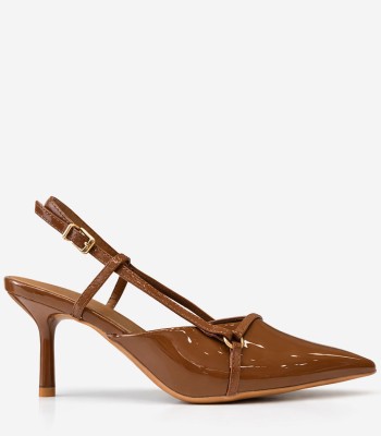 Caramel γόβα λουστρίνι slingback με λεπτά λουράκια
