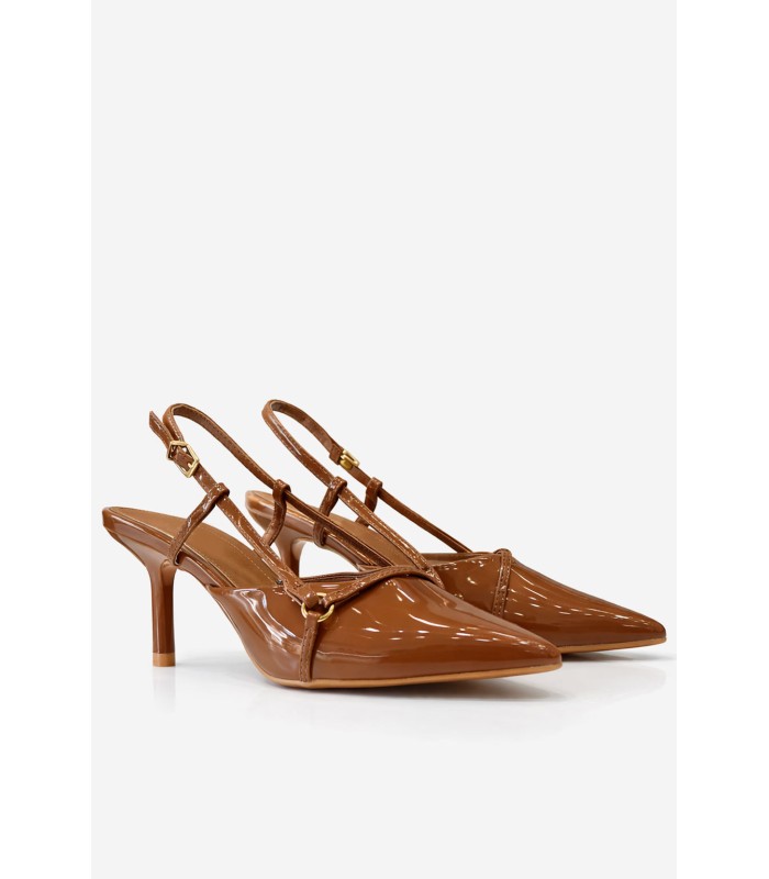 Caramel γόβα λουστρίνι slingback με λεπτά λουράκια