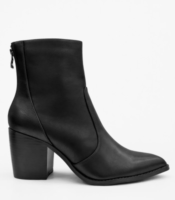 Μαύρο ankle boot με χοντρό τακούνι και μύτη