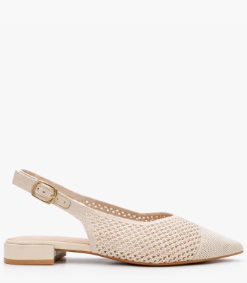 Μπεζ slingback mule με διάτρητη πλέξη και χαμηλό τακούνι