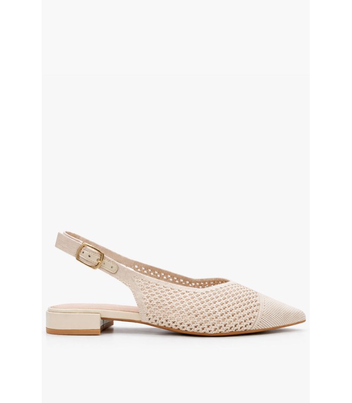 Μπεζ slingback mule με διάτρητη πλέξη και χαμηλό τακούνι