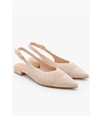 Μπεζ slingback mule με διάτρητη πλέξη και χαμηλό τακούνι