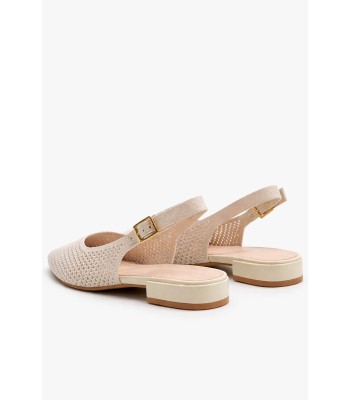 Μπεζ slingback mule με διάτρητη πλέξη και χαμηλό τακούνι
