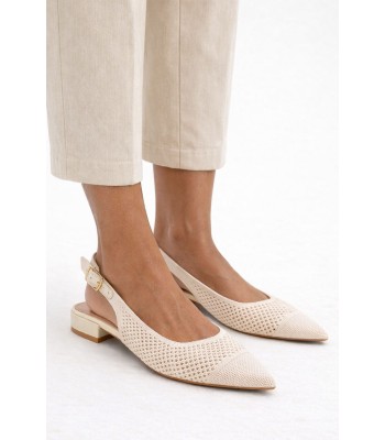 Μπεζ slingback mule με διάτρητη πλέξη και χαμηλό τακούνι