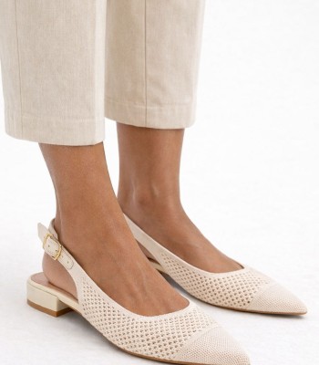 Μπεζ slingback mule με διάτρητη πλέξη και χαμηλό τακούνι