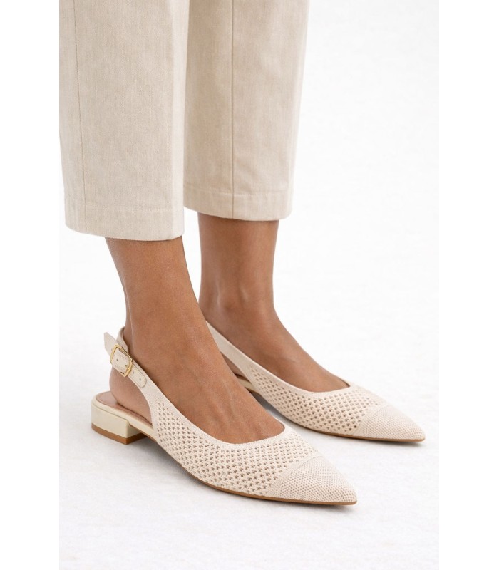 Μπεζ slingback mule με διάτρητη πλέξη και χαμηλό τακούνι