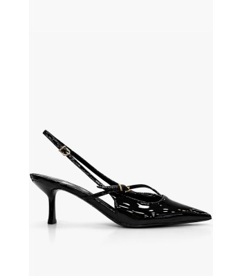 Μαύρη slingback γόβα λουστρίνι μεσαίο τακούνι