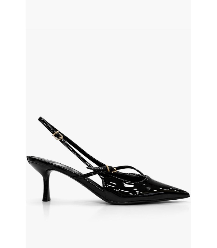 Μαύρη slingback γόβα λουστρίνι μεσαίο τακούνι