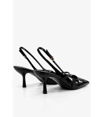 Μαύρη slingback γόβα λουστρίνι μεσαίο τακούνι