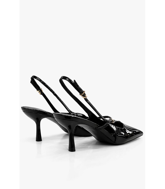 Μαύρη slingback γόβα λουστρίνι μεσαίο τακούνι