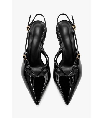 Μαύρη slingback γόβα λουστρίνι μεσαίο τακούνι