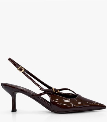 Καφέ slingback γόβα λουστρίνι μεσαίο τακούνι