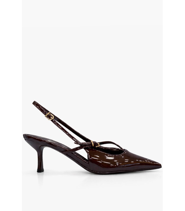 Καφέ slingback γόβα λουστρίνι μεσαίο τακούνι